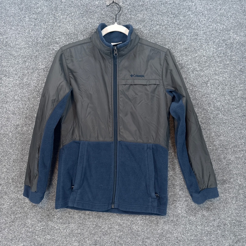 Columbia Jacket Boys Large Blue Gray Fleece Ripstop Hybrid Full Zip Outdoor